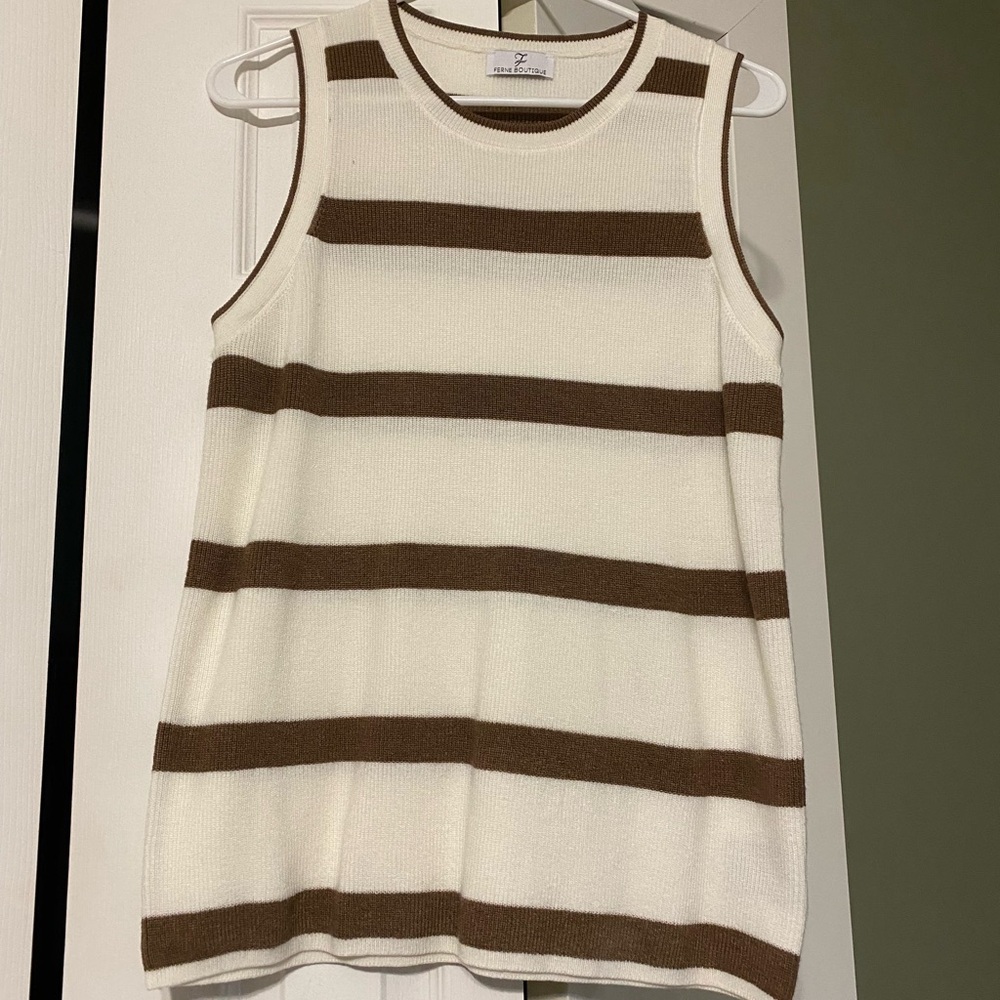 Women's Brown and White Striped Tank Top
